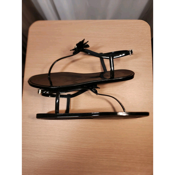 New Vince Camuto Black Gold Jelly Flower Adjustable Thong Flip Flop Sandal 10 M - Picture 12 of 13